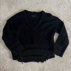 RtA cashmere sweater black oversized raw hem distressed sweater XS vneck